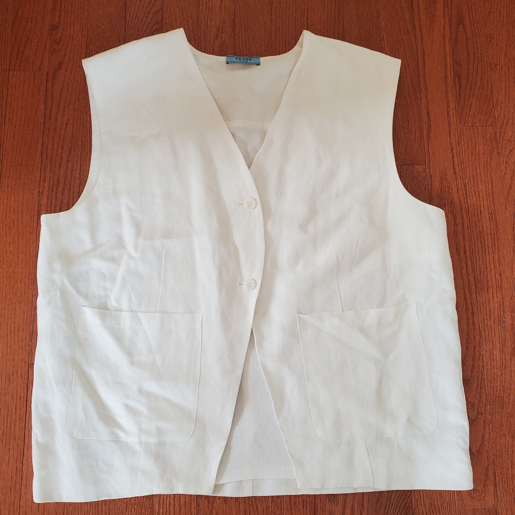 Prada Milano Cotton White Oversized Vest Sleeveless Blazer Made In Italy